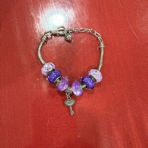 2/$5 Elegant Purple Beaded Bracelet with Heart Charm